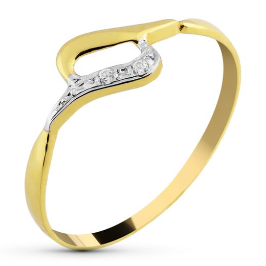 18K Sortija Oro Bicolor Motivo Con Circonitas. Ancho: 6,5 Mm