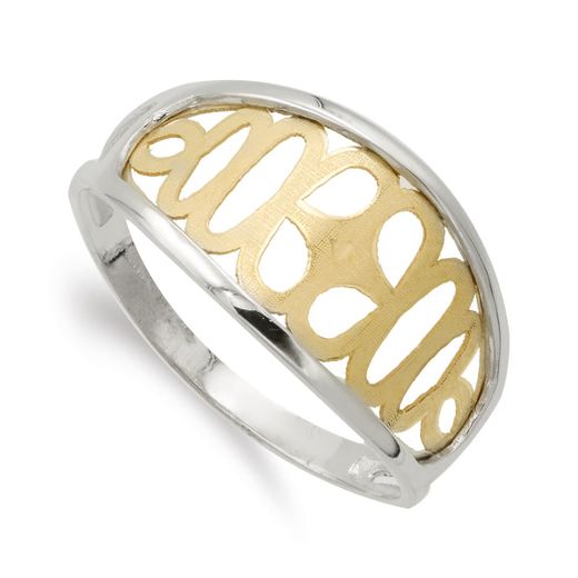 18K Sortija Oro Bicolor Motivos Calados. Ancho: 11 Mm
