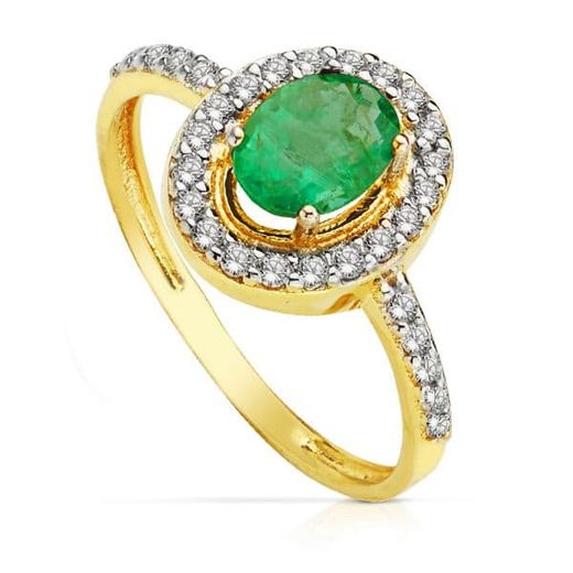 18K Sortija Oro Bicolor Oval Con Circonita Y Esmeralda 7X5 Mm.