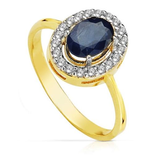 18K Sortija Oro Bicolor Oval Con Zafiro 7X5 Mm.