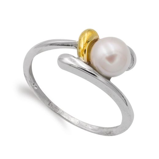 18K Sortija Oro Bicolor Perla 6.5 Mm. Ancho Cuerpo: 1 Mm