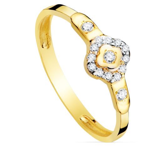 18K Sortija Oro Bicolor Rombo Con Circonita 6X6 Mm Ancho Cuerpo 1,5 Mm