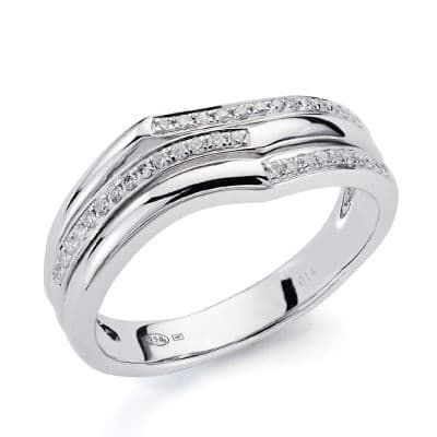 18K Sortija Oro Blanco 38 Diamantes Talla Brillante 0.130 Qts. Ancho: 7Mm