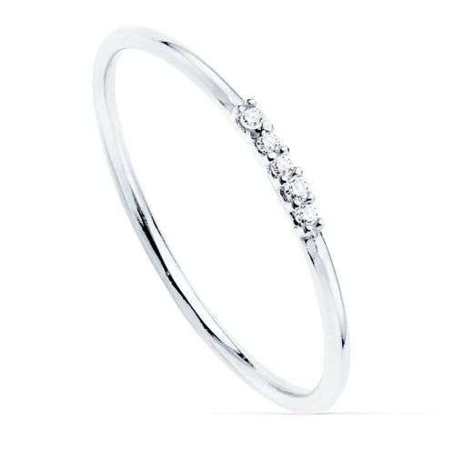 18K Sortija Oro Blanco 5 Diamantes 0.025 Qts. Cuerpo Redondo 1 Mm