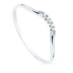 18K Sortija Oro Blanco 5 Diamantes 0.025 Qts. G-Vs2. Cuerpo Redondo 1 Mm