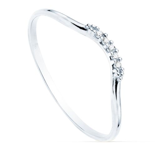 18K Sortija Oro Blanco 5 Diamantes 0.025 Qts. G-Vs2. Cuerpo Redondo 1 Mm