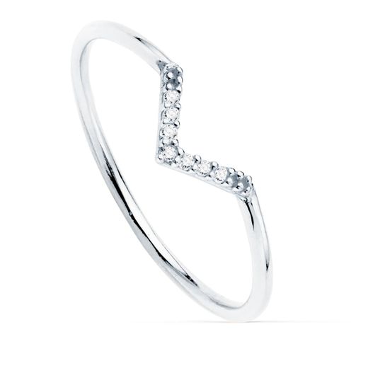 18K Sortija Oro Blanco 7 Diamantes 0.035 Qts. G-Vs2. Cuerpo Redondo 1 Mm