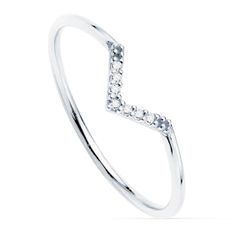 18K Sortija Oro Blanco 7 Diamantes 0.035 Qts. G-Vs2. Cuerpo Redondo 1 Mm