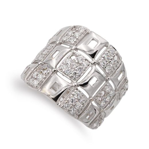 18K Sortija Oro Blanco Ancha Con Circonita Ancho 18 Mm