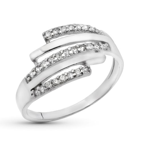 18K Sortija Oro Blanco Bandas Con Circonitas. Ancho: 11 Mm