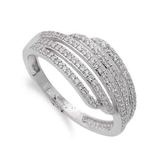 18K Sortija Oro Blanco Bandas Con Circonitas. Ancho: 7 Mm