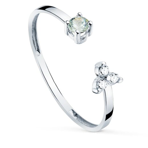 18K Sortija Oro Blanco Brillantes 0.045 Qts. Y Aguamarina Natural 3 Mm