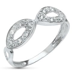 18K Sortija Oro Blanco Calada Con Circonitas. Ancho: 6 Mm