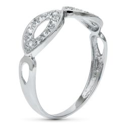 18K Sortija Oro Blanco Calada Con Circonitas. Ancho: 6 Mm