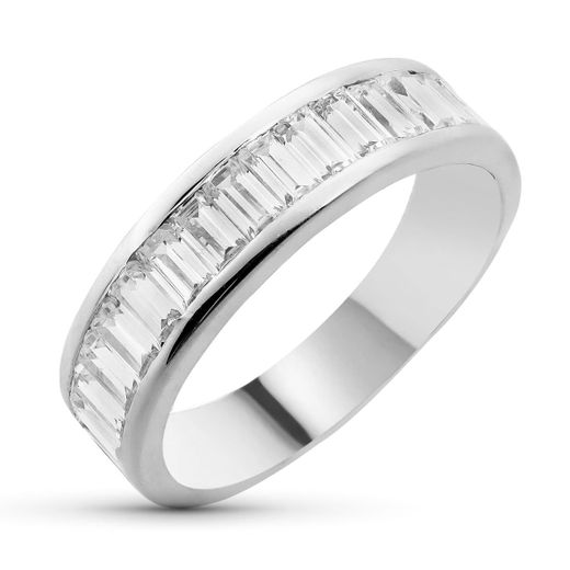 18K Sortija Oro Blanco Carril Con Circonita Baguette. Ancho: 5,5 Mm