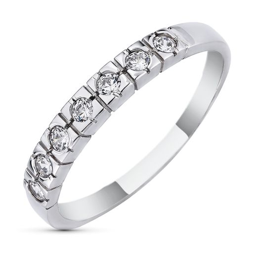 18K Sortija Oro Blanco Carril Con Circonitas. Ancho: 3 Mm