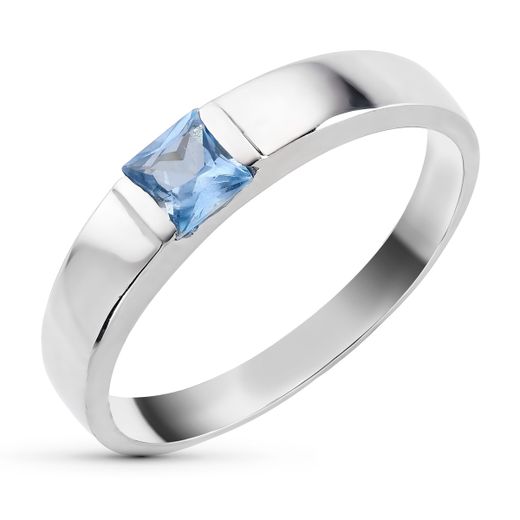 18K Sortija Oro Blanco Circonita Aguamarina Cuadrada. Ancho: 4 Mm