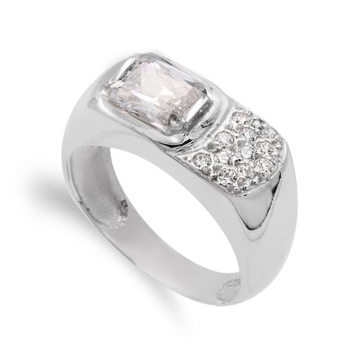 18K Sortija Oro Blanco Circonita De 8X6 Mm. Ancho: 8 Mm
