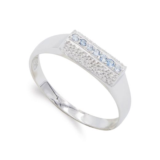 18K Sortija Oro Blanco Con Circonita De Aguamarina. Ancho: 4,5 Mm