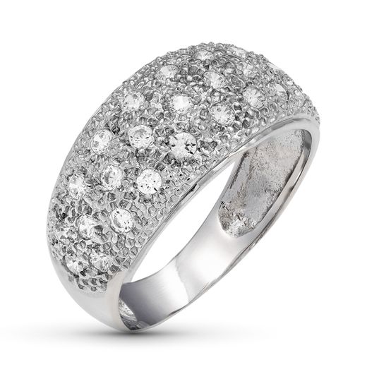 18K Sortija Oro Blanco Con Circonitas. Ancho 10 Mm