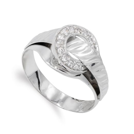 18K Sortija Oro Blanco Con Circonitas. Ancho: 10 Mm