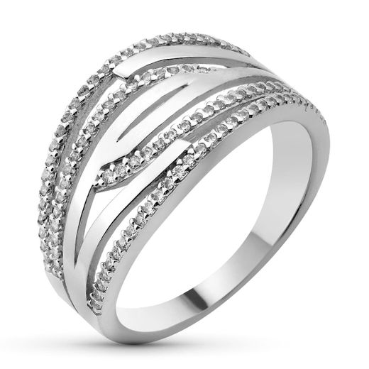 18K Sortija Oro Blanco Con Circonitas. Ancho: 11 Mm