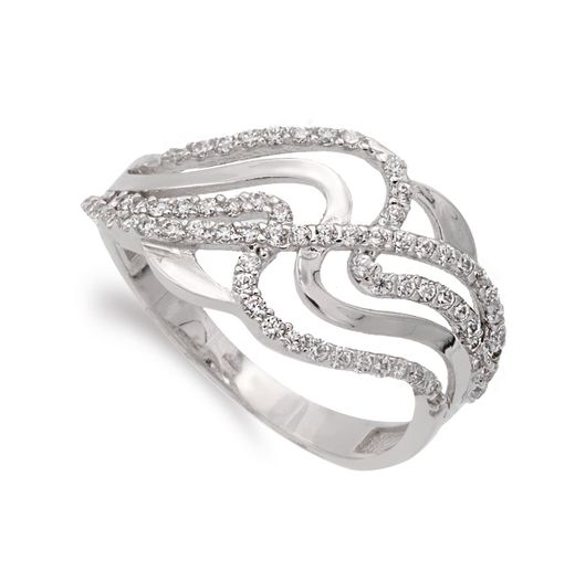 18K Sortija Oro Blanco Con Circonitas. Ancho: 12 Mm