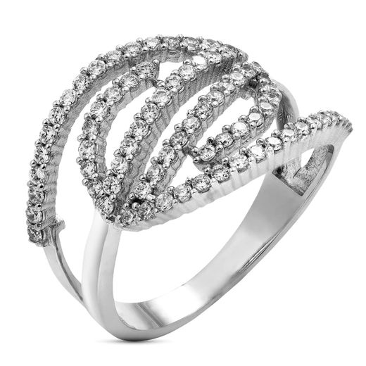 18K Sortija Oro Blanco Con Circonitas. Ancho: 14 Mm