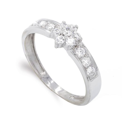 18K Sortija Oro Blanco Con Circonitas. Ancho: 6,5 Mm