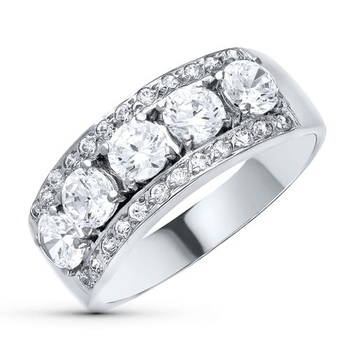 18K Sortija Oro Blanco Con Circonitas. Ancho 7 Mm