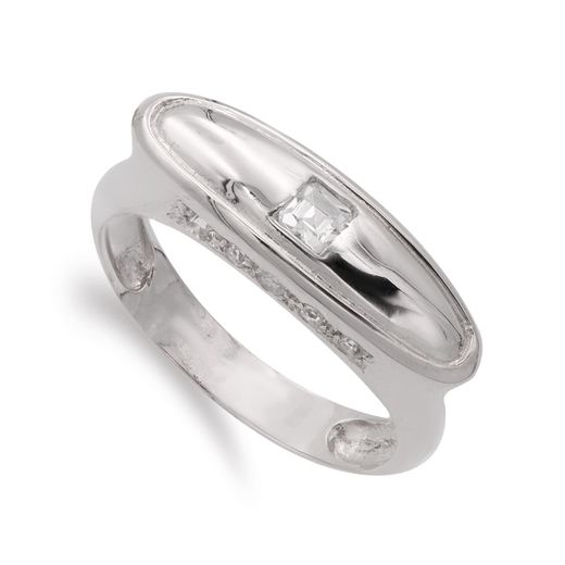 18K Sortija Oro Blanco Con Circonitas. Ancho: 7 Mm