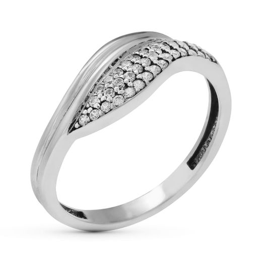 18K Sortija Oro Blanco Con Circonitas. Ancho: 7 Mm
