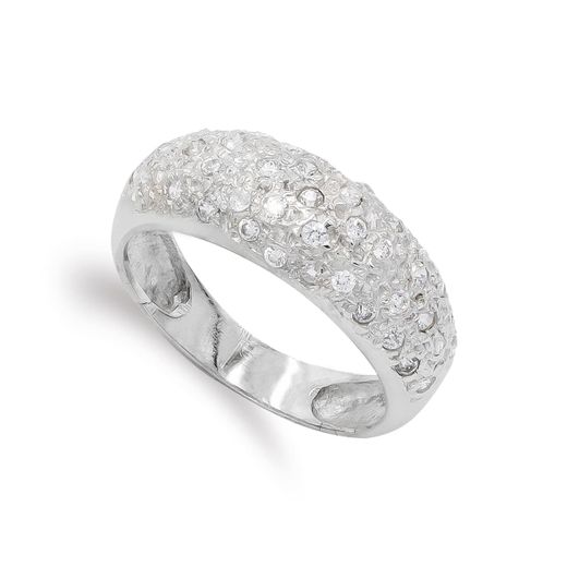 18K Sortija Oro Blanco Con Circonitas. Ancho: 7,5 Mm