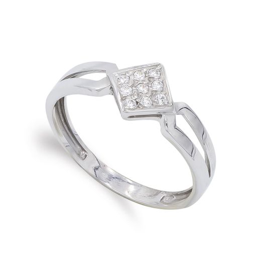 18K Sortija Oro Blanco Con Circonitas. Ancho: 7,5 Mm