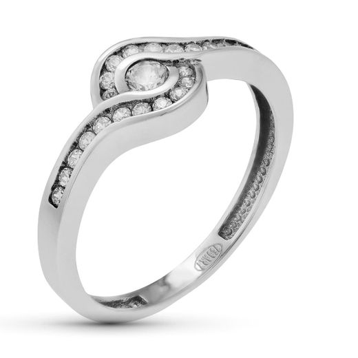 18K Sortija Oro Blanco Con Circonitas. Ancho: 7,5 Mm