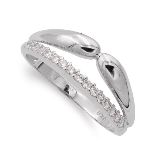 18K Sortija Oro Blanco Con Circonitas. Ancho: 7,5 Mm