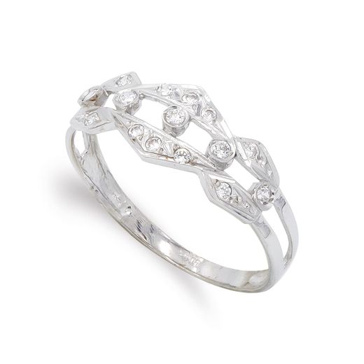 18K Sortija Oro Blanco Con Circonitas. Ancho: 7,5 Mm