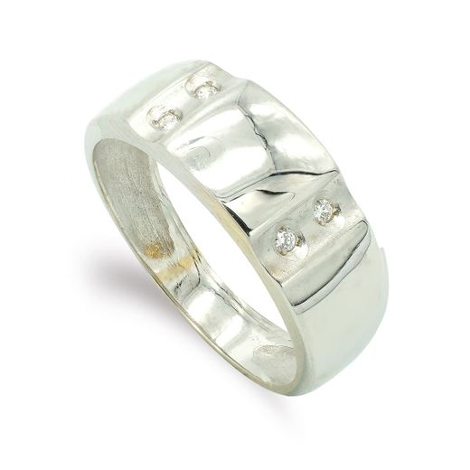 18K Sortija Oro Blanco Con Circonitas. Ancho: 7,5 Mm