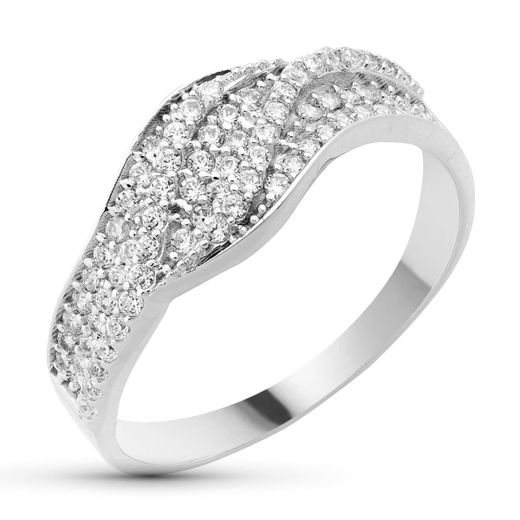 18K Sortija Oro Blanco Con Circonitas. Ancho: 7,5 Mm