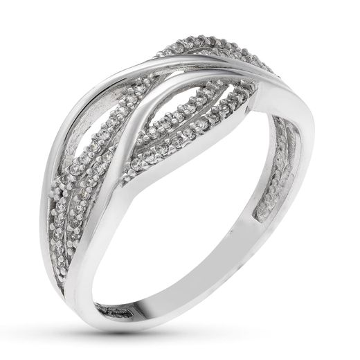 18K Sortija Oro Blanco Con Circonitas. Ancho: 8 Mm