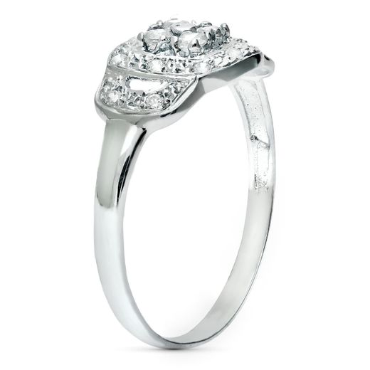 18K Sortija Oro Blanco Con Circonitas. Ancho: 9 Mm
