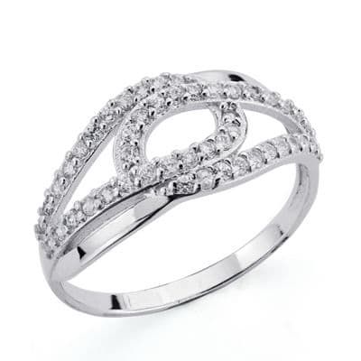 18K Sortija Oro Blanco Con Circonitas. Ancho: 9 Mm