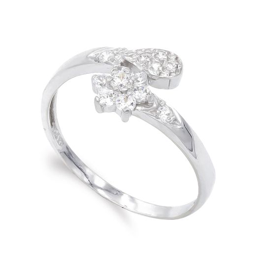 18K Sortija Oro Blanco Con Circonitas. Ancho: 9 Mm