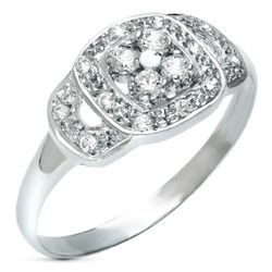 18K Sortija Oro Blanco Con Circonitas. Ancho: 9 Mm