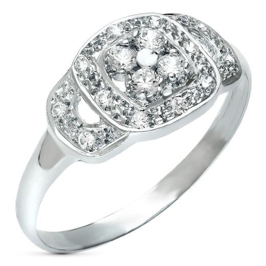 18K Sortija Oro Blanco Con Circonitas. Ancho: 9 Mm