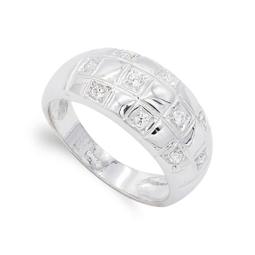 18K Sortija Oro Blanco Con Circonitas. Ancho: 9,5 Mm