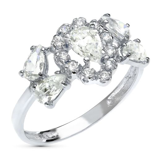 18K Sortija Oro Blanco Con Circonitas Pera. Ancho: 11 Mm