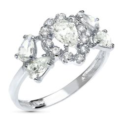 18K Sortija Oro Blanco Con Circonitas Pera. Ancho: 11 Mm