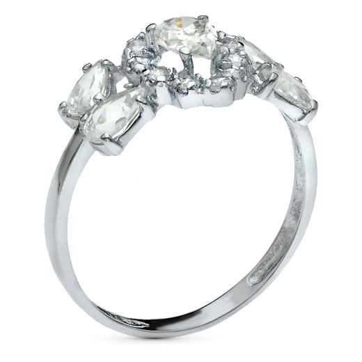 18K Sortija Oro Blanco Con Circonitas Pera. Ancho: 11 Mm