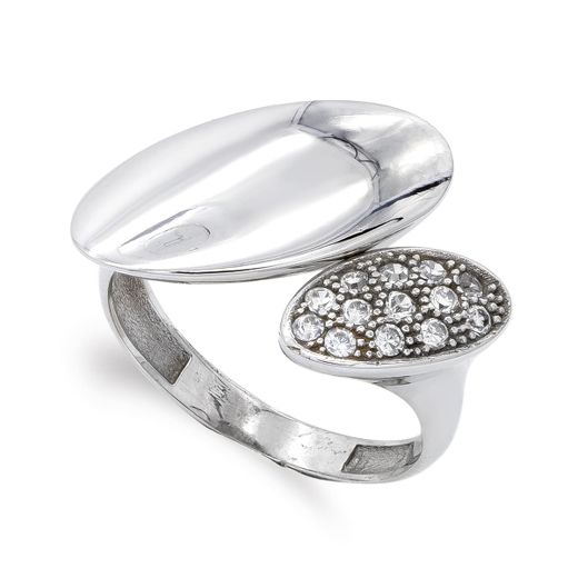 18K Sortija Oro Blanco Con Detalles Ovales Ajustable Abierta. Ancho: 14,5 Mm